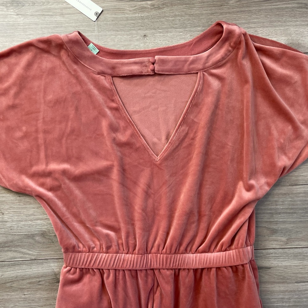 Anthropologie Pink Velvet Jumpsuit Gem